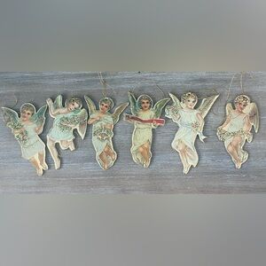 Set of 6 Vintage Die Cut Angel Ornaments Merrimack Cardboard Rare